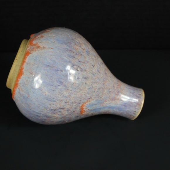 Art Pottery Blue Orange Drip Glaze Vibrant Vase Signed By Artist - Picture 12 of 14